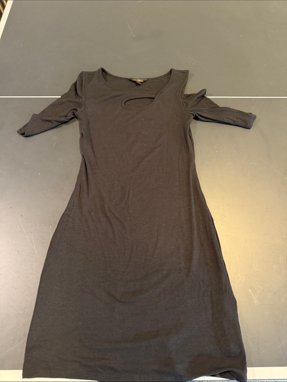 Gold Ray Long Black Midi Dress with Asymmetric shoulder Cutout